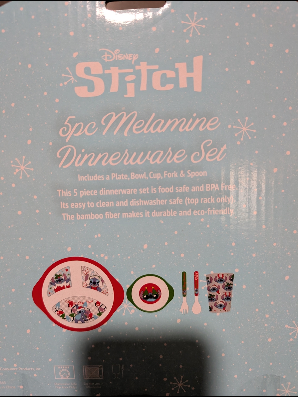 Disney Stitch Holiday 5-Piece Melamine Dinner Set - NWT - Picture 4 of 4